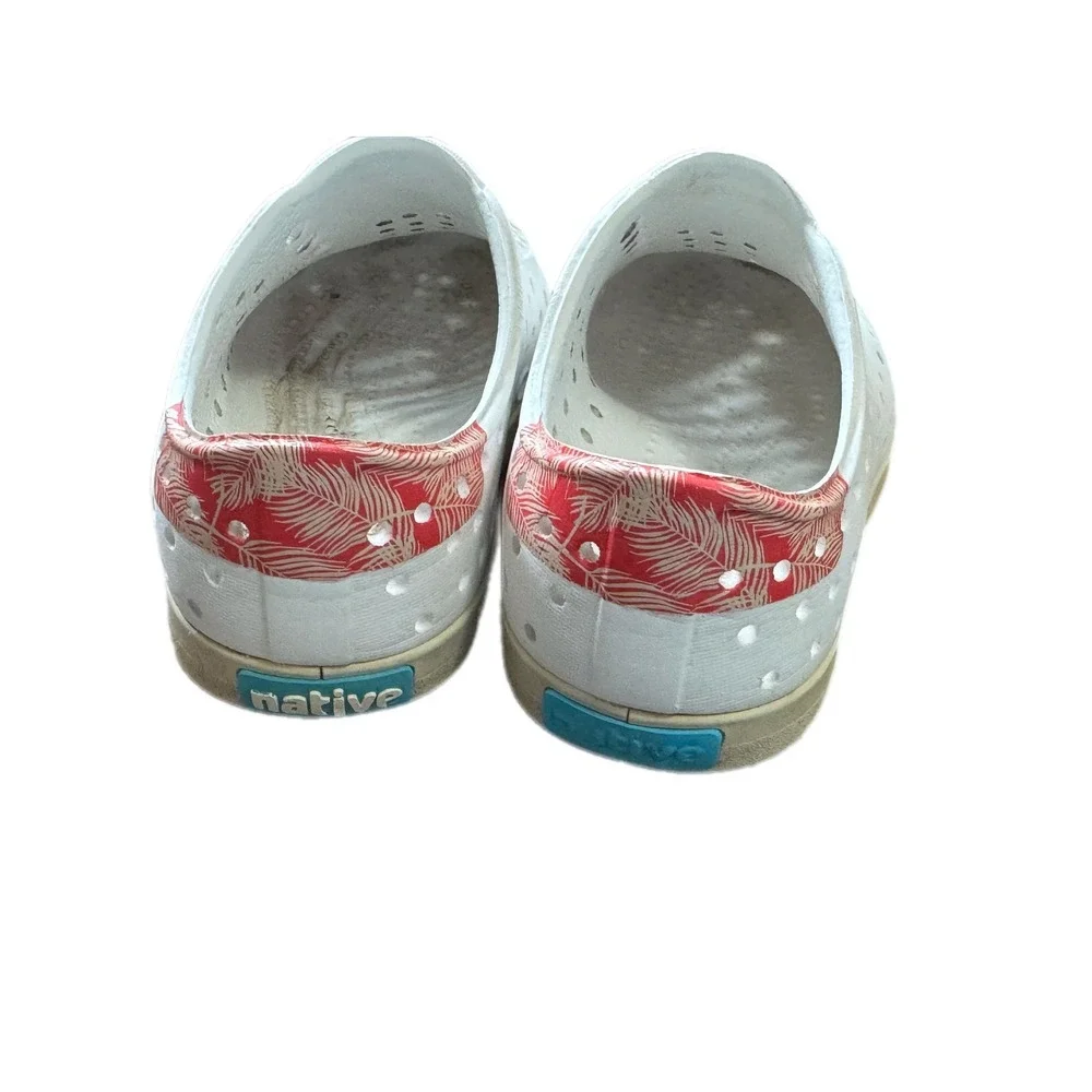 Native Jefferson Shoes Kids Size 8 White Good Tropical Palm Print Slip On EVA